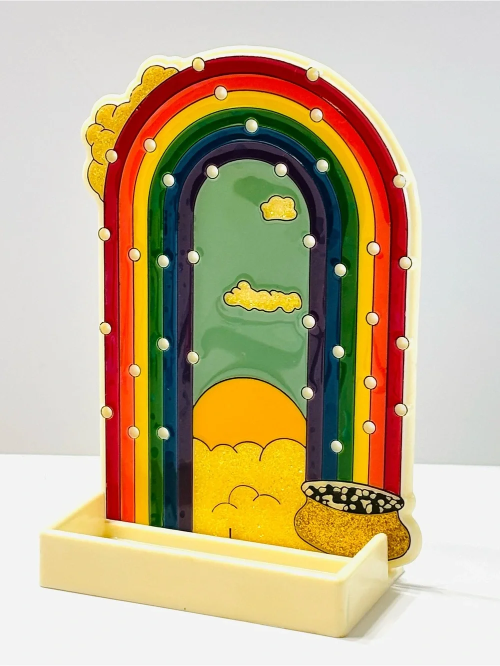 Vintage 1980s Rainbow Pot of Gold Acrylic Earring Tree Holder Organizer